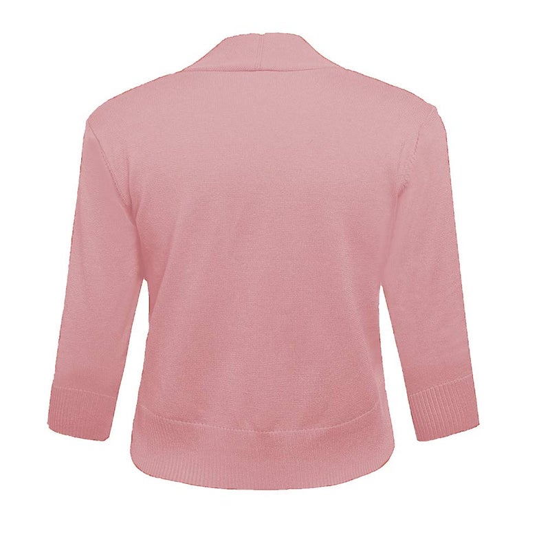 AAMILIFE Women's 3/4 Sleeve Cropped Cardigans Sweaters Jackets Open Front Short Shrugs for Dresses Peach L - Image 3